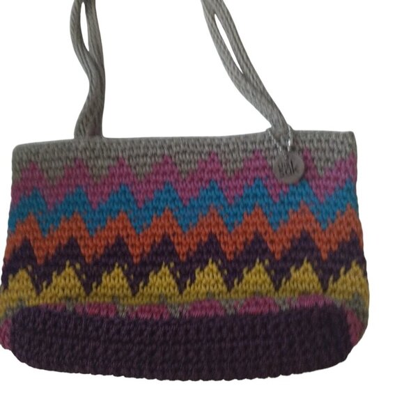 The SAK Multicolor Zig Zag Striped Zippered Crochet Double Strap Purse Boho - Picture 4 of 5